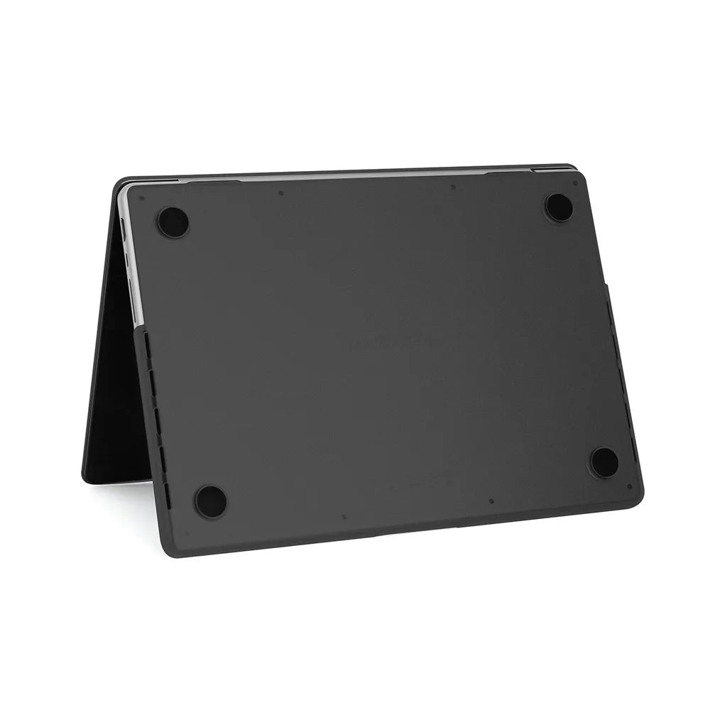 A black ultra-thin hard shell laptop case designed for MacBook Pro and Air.