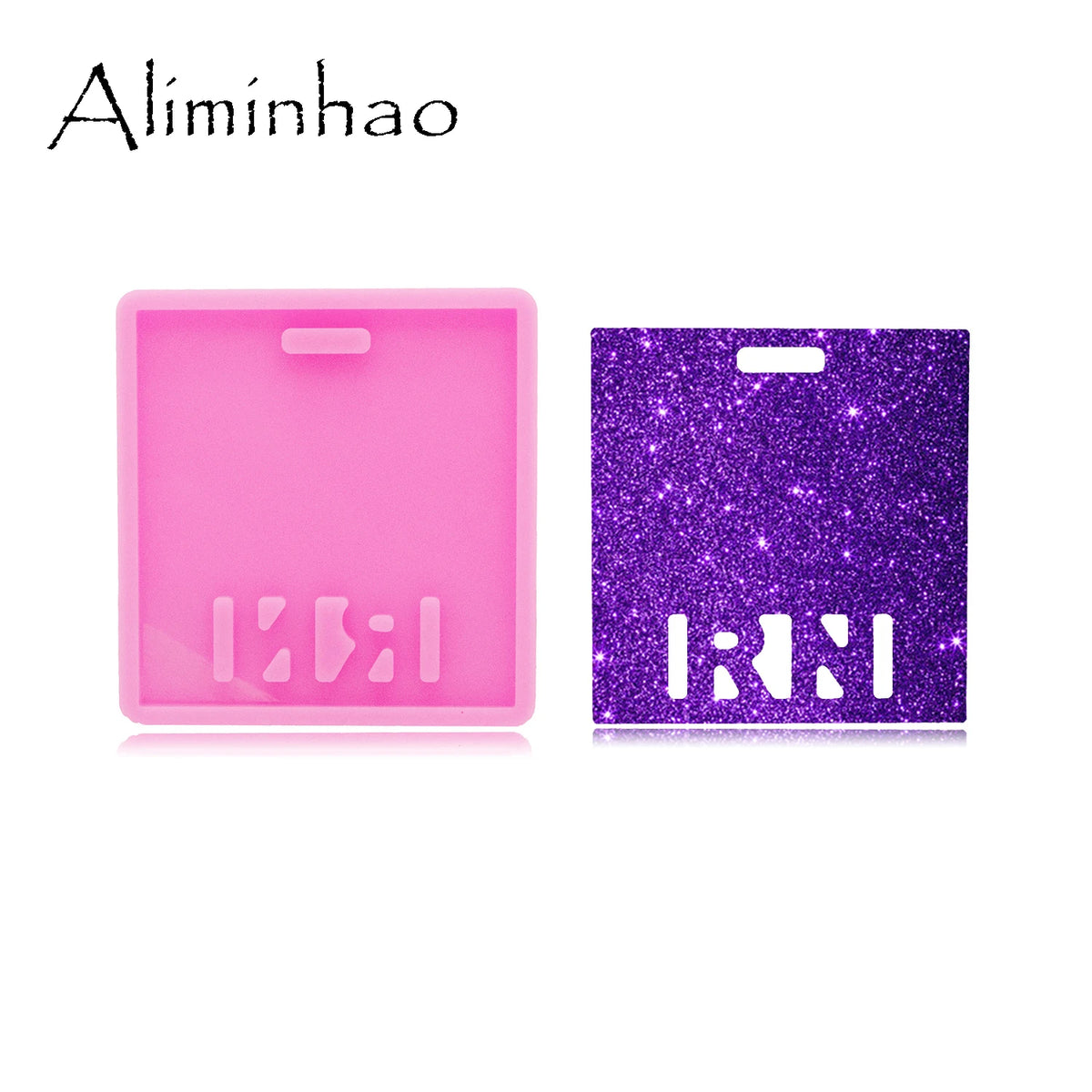 A pink silicone resin mold and a purple glitter resin mold for crafting projects.