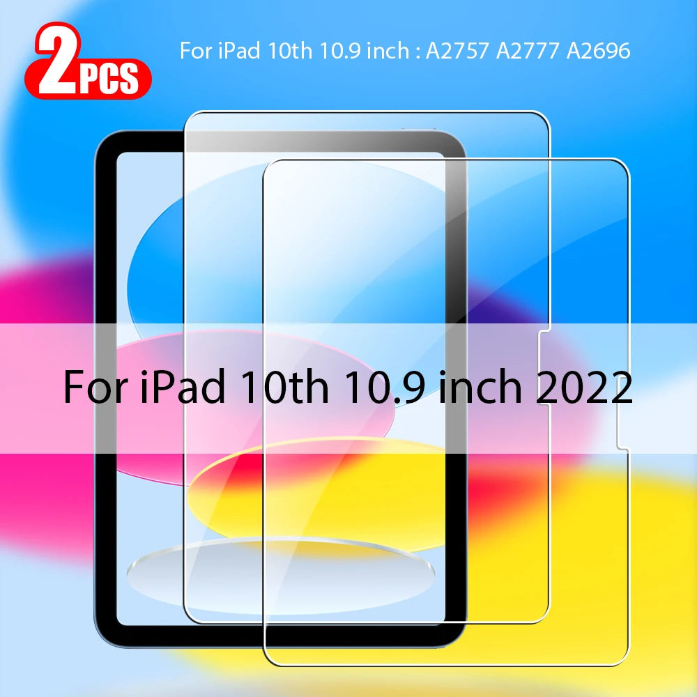 Two tempered glass screen protectors for a 10.9 inch iPad, showing the clear protective film over the device.