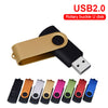 A black rotary buckle USB 2.0 drive with various colored plastic tips shown in a row.