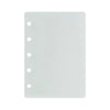 A transparent divider page for loose-leaf planners, used to separate sections.