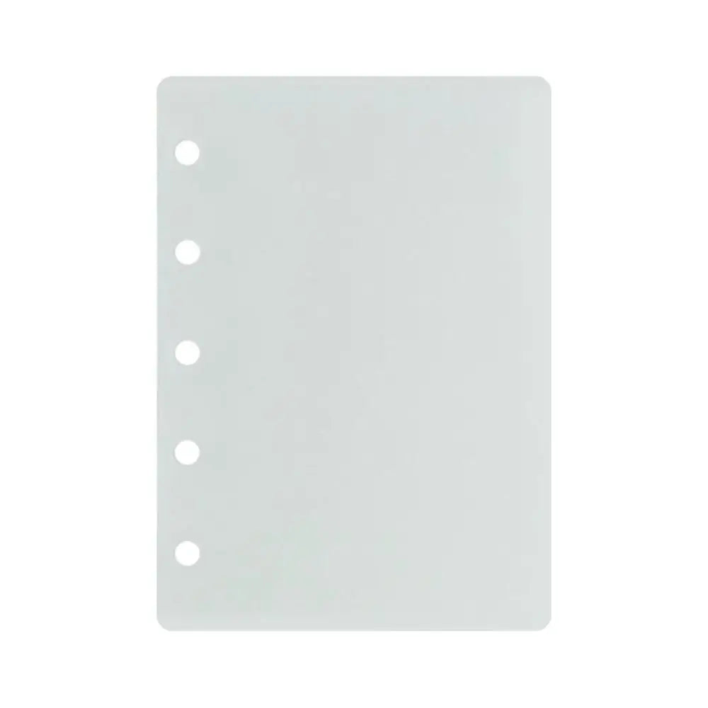 A transparent divider page for loose-leaf planners, used to separate sections.