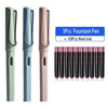 A set of three Morandi Retro Fountain Pens in mint green, light blue, and pink, with ten red ink cartridges.