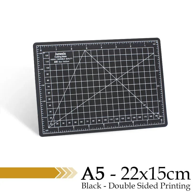 Black A5 double-sided printing cutting mat with grid guides and measurement markings