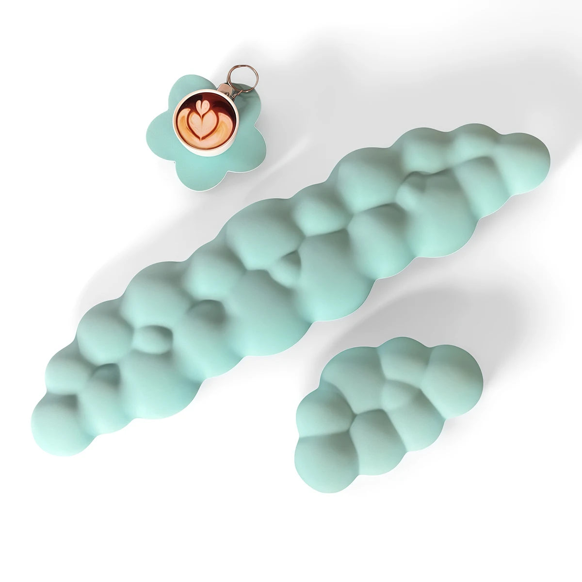 Support de poignet clavier nuage vert menthe avec un charm de tasse à café.
