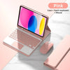 Pink iPad 10th Gen case with a detachable Bluetooth keyboard and mouse on a white marble surface