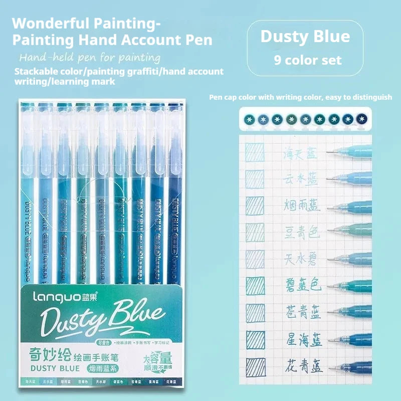 Dusty Blue 9 color set of hand-held paint pens for art and writing