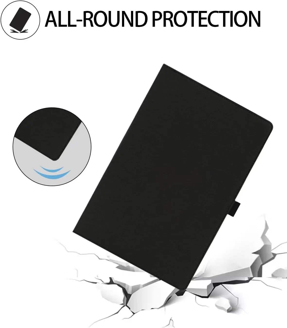 A black protective case for a tablet or drawing pad, demonstrating all-round protection against damage.