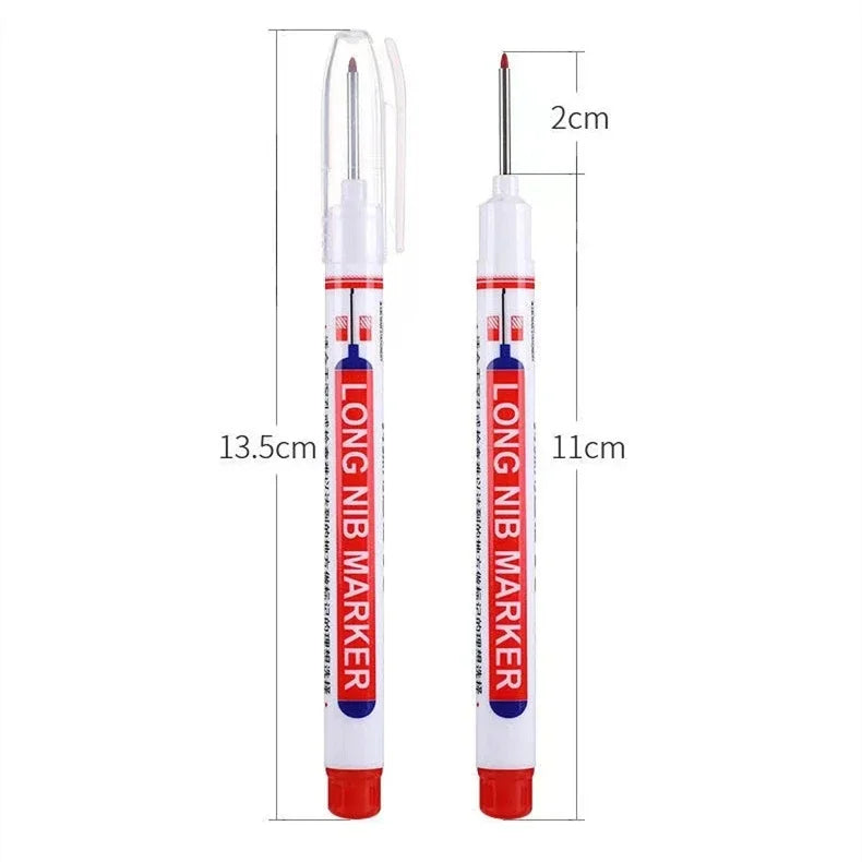 A long, slender, white marking pen with a red cap and tip for precision marking.