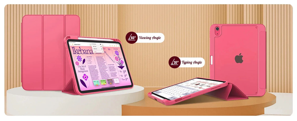 A pink premium hybrid case for an iPad 10th generation is displayed alongside a tablet and a phone.