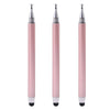 A set of three pink capacitive stylus pens with silver tips shown vertically.
