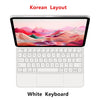 Un clavier flottant magnétique blanc avec un fond de paysage coloré.