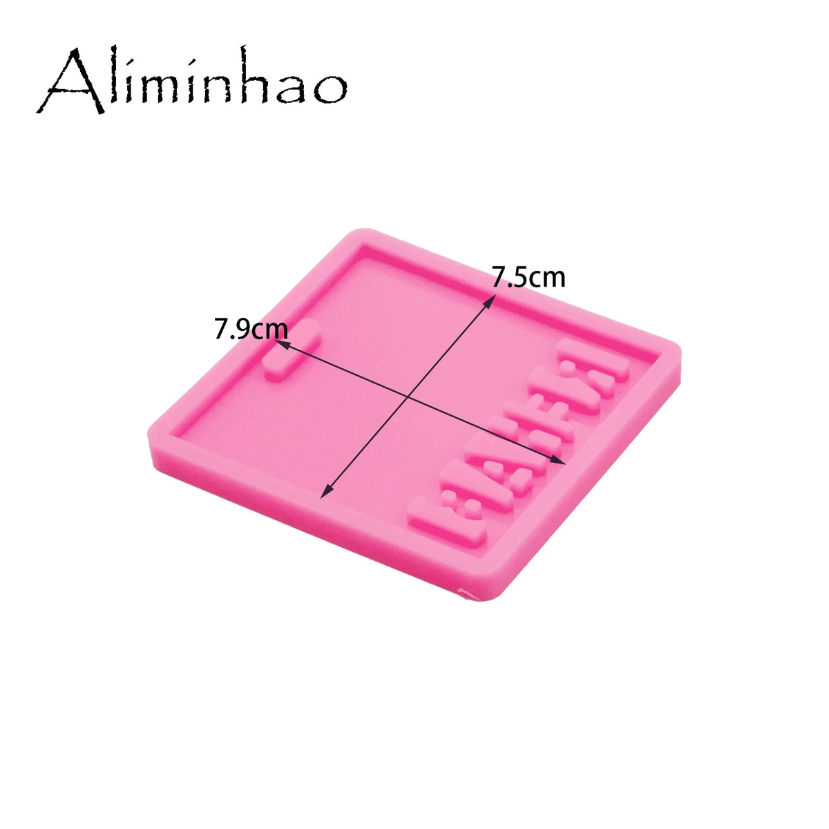 A pink silicone resin mold with a rectangular shape and a small indentation, shown from above.