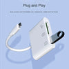 A white plug and play memory card reader with a cable and adapter ports.