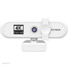 Webcam autofocus 4K HD blanche avec objectif et support de montage.
