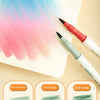 A drawing book demonstrating multiple layers of application without pilling using colored paints and a brush.