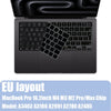 Open laptop showing a keyboard with an EU layout and silicone keyboard cover
