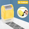 A yellow reusable confidential roller stamp is shown next to a strip of confidential text for document security.