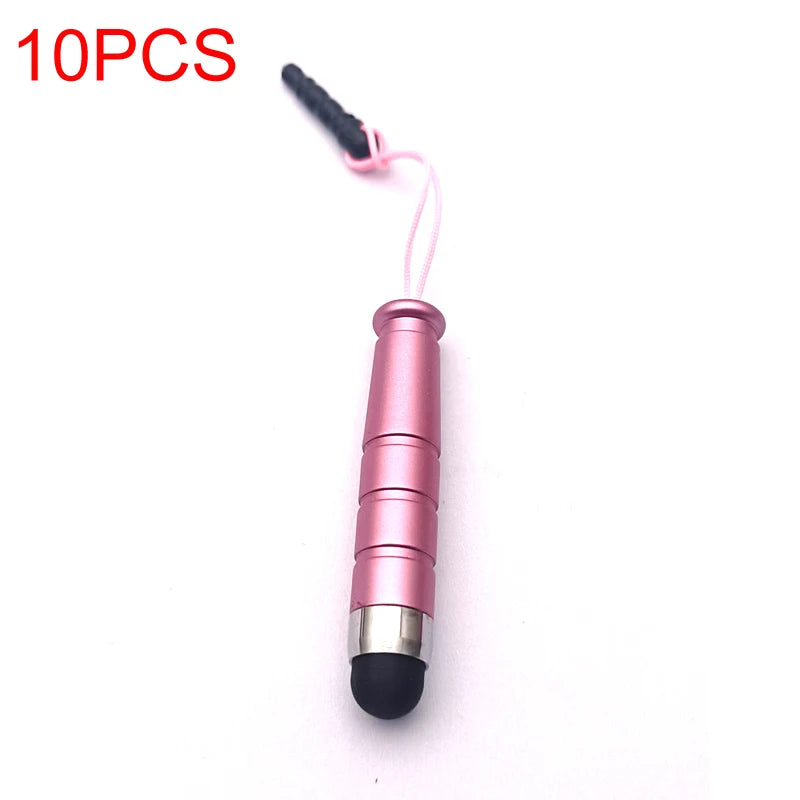 A pink stylus with a black tip and cord is shown against a white background.