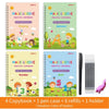Set of 4 Magic Groove practice copybooks for preschool children with a pen case and holder