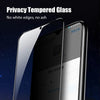 A close-up of a smartphone screen showing a privacy tempered glass protector applied to the display.