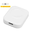 A white magnetic wireless charger for an Apple Watch is shown with a lightning input port visible.