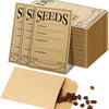 A stack of brown resealable envelopes for recording seed data, next to a single coffee bean.