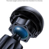 Close-up view of a black magnetic car phone mount designed for an air vent, highlighting its 360 degree rotation feature.