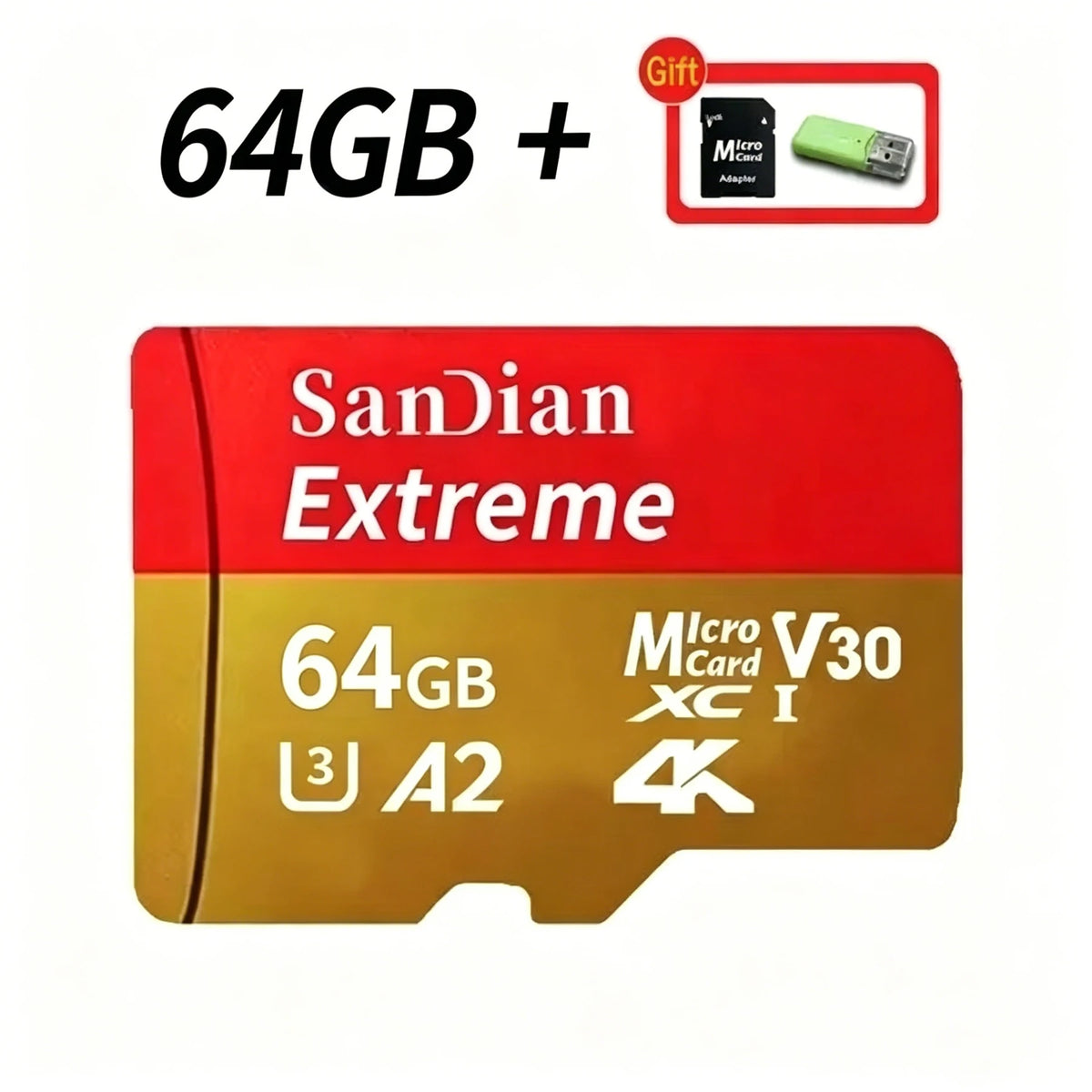 Sandian Extreme 64GB MicroSD-Speinkarte mit Adapter und grüner microSD-Karte