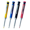 A set of four precision mechanical pencils with built-in sharpeners in yellow, blue, and red colors.