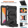Black heavy duty rugged iPad case with built-in rotating bracket and nylon shoulder strap