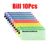 Colección de 10 bolsas organizadoras de documentos transparentes con cremallera en varios colores como azul, rojo, amarillo y