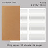 A brown notebook with ruled lines, showing the interior and cover details.