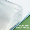 A close-up view of thickened inner pages inside an A4 clear display document folder.