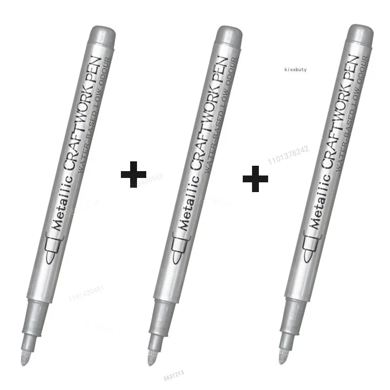 Three metallic craft pens are shown, with a plus sign indicating duplication or pairing.