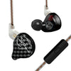 A set of KZ Dynamic Driver wired headphones with various components including the driver and cable.