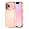 Carcasa de silicona rosa para iPhone mostrando el teléfono y una funda separada con pantalla.