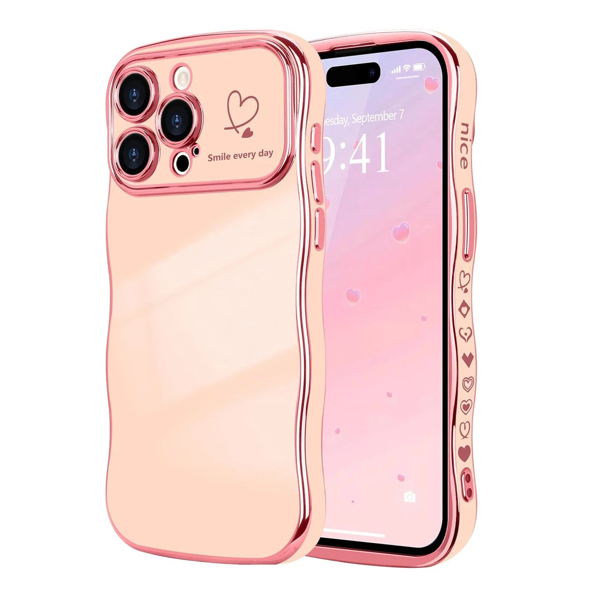Carcasa de silicona rosa para iPhone mostrando el teléfono y una funda separada con pantalla.