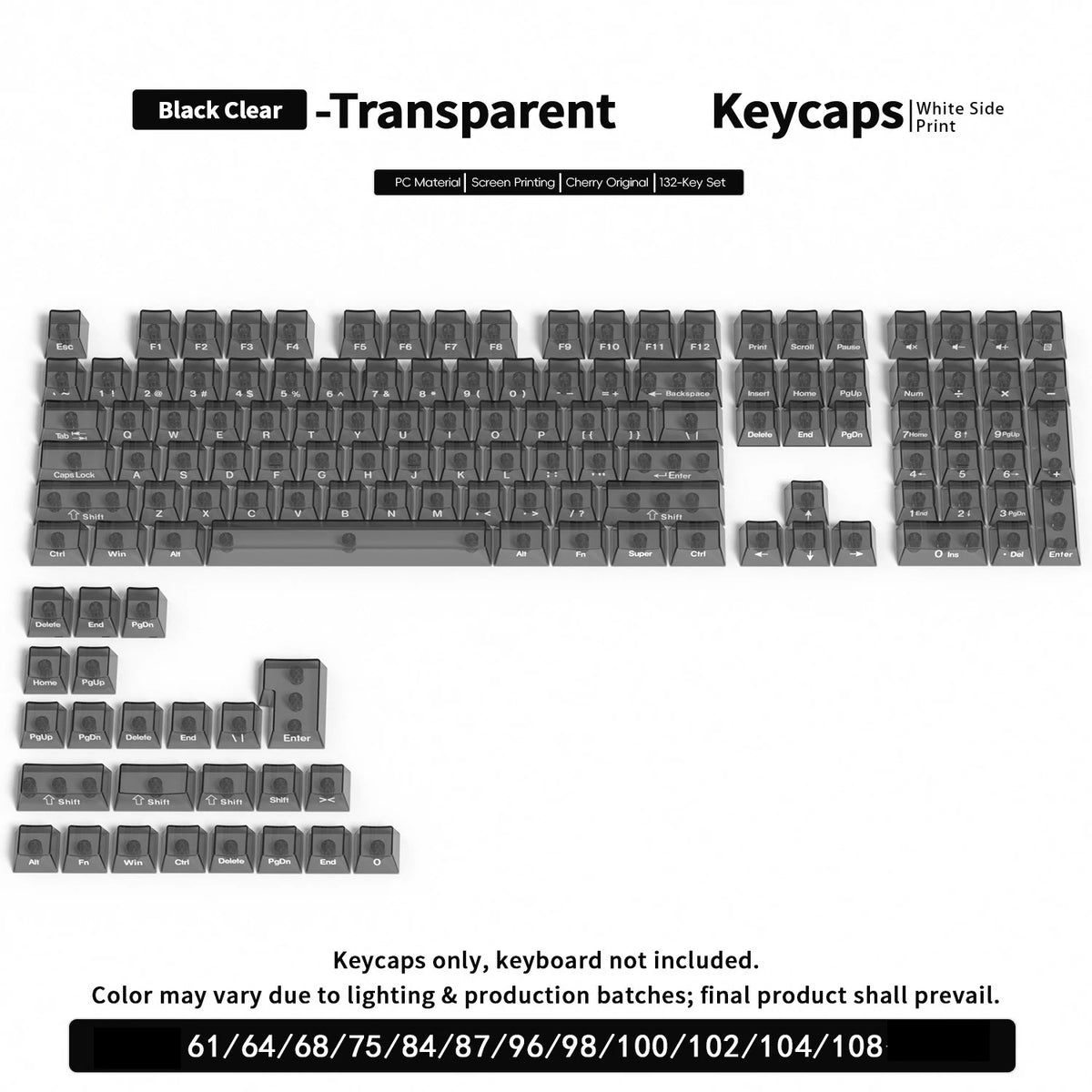 Black clear transparent mechanical keyboard keycaps for PC and Cherry original sets