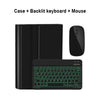 A black magnetic keyboard case for an iPad Pro 11-inch, shown with a separate backlit keyboard and mouse.