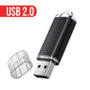 A black metal USB 2.0 flash drive with a silver connector and protective cap.