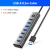 A black USB A 0.5m cable with seven ports shown connected to a device.