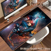 A dark blue and red Spider-Man anime design desk mat featuring a dynamic superhero pose.