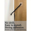 Black adjustable no-drill safety straps used to secure a TV or furniture to a wall.