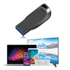 Schwarzer USB-Stick neben verschiedenen elektronischen Geräten wie Laptop, Tablet, PC, Fernseher und Auto