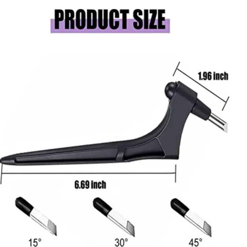 Diagram showing the size and cutting angles of a black art cutting tool.