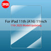 A clear tempered glass screen protector for an iPad 11th generation device.