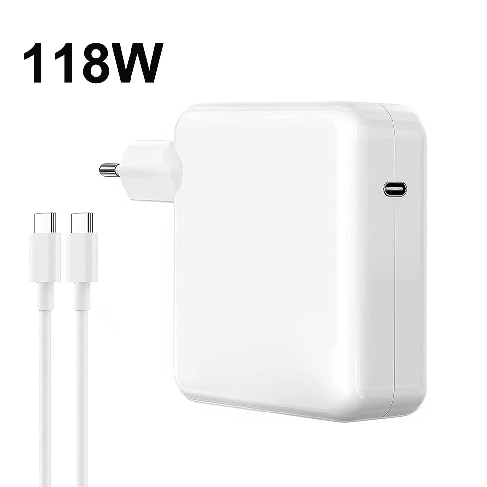 محول طاقة كمبيوتر محمول 118 واط متعدد الكابلات من نوع USB-C PD باللون الأبيض