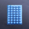 A rectangular sheet of blue adhesive glide feet for universal mouse skates, arranged in a grid.