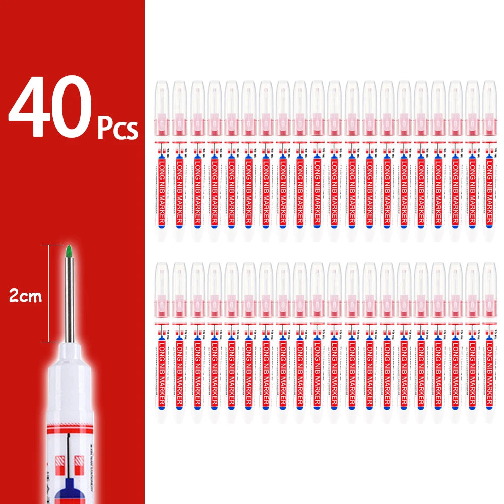 40 pieces of precision waterproof marking pens for woodworking and crafts displayed in a red background.